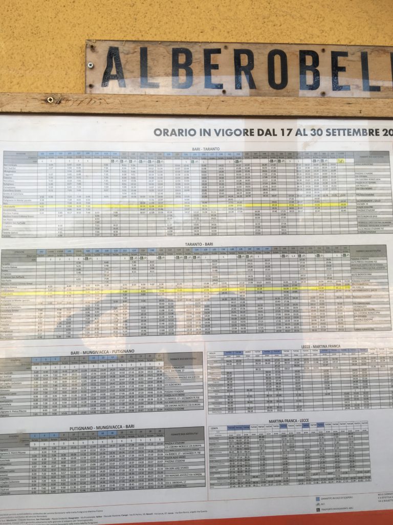 アルベロベッロ 電車 時刻表